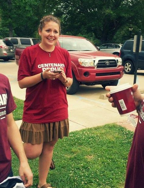 Giggling before the demonstration and the rain